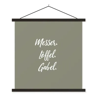 Produktbild von MuchoWow® Textilposter Besteck - Messer. Löffel. Gabel. - Sprichwörter - Zitate 60x60 cm mit schwarzem Rahmen - Posteraufhänger