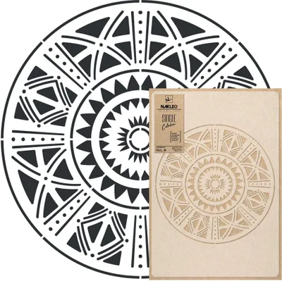Produktbild von Mandala Große Malschablonen Durchmesser 39 cm, Afrikanisches Ethnisches Kreis Mandala Geometrisches Ornament, Wiederverwendbare Kunststoff Wandschablone DIY