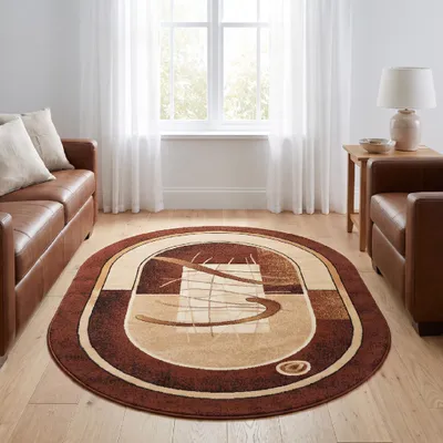 Obrázek produktu pro Koberec Tapiso ATLAS, oválný, moderní, abstraktní, hnědý, béžový, vhodný do obývacího pokoje, ÖKOTEX, rozměry 60 x 100 cm