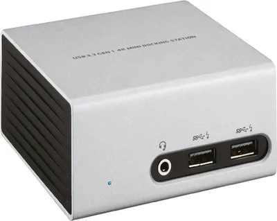 Zdjęcie produktu dla CLUB3D SenseVision USB 3.0 4K UHD Mini Docking Station, Przewodowa, USB 3.2 Gen 1 (3.1 Gen 1) Type-A, 3,5 mm, 10,100,1000 Mbit/s, Czarny, Srebrny, 3840 x 2160 px