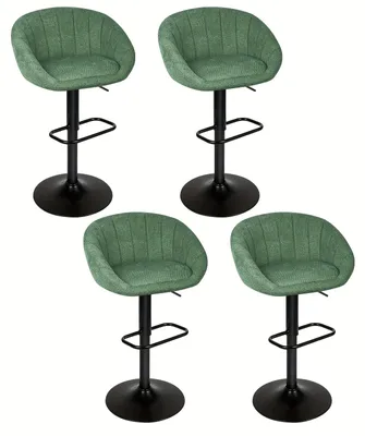 Zdjęcie produktu dla Zestaw 4 barowych stołków obitych tkaniną – styl rustykalny – regulowana wysokość 52-72 cm – zielona tkanina i czarny metal