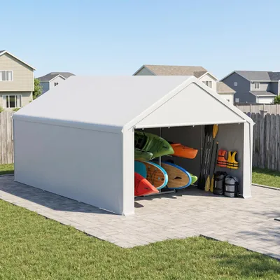 Produktbild von YZNAHRE Carport Zeltgarage 4x6 m Große Garagenzelt Lagerzelt mit Abnehmbar Seitenwände Winterfest Mobile Garage Unterstand Weidezelt für Auto SUV LKW, Weiß