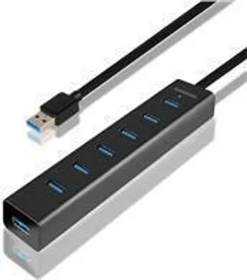 Produktbild von Axagon HUE-SA7BP 7x USB 3.0 ALU CHARGING hub Schwarz inkl. Netzteil, USB 3.2 Gen 1 (3.1 Gen 1) Type-A, USB 3.2 Gen 1 (3.1 Gen 1) Type-A, 5000 Mbit/s, Schwarz, Aluminium, Metall, 0,4 m