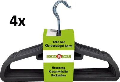 Produktbild von 48 Kleiderbügel mit Krawattenhalter / Rockkerben / Hosensteg samt beflockt grau