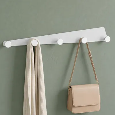 Produktbild von Mai & Mai Garderobenhaken zum Bohren oder Kleben, Kleiderhaken aus Aluminiumlegierung, Garderobenleiste mit 5 Haken, Hakenleiste 40cm Weiß Stalo-18