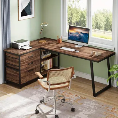 Productafbeelding van Hoekbureau - L-vormig Bureau - Computerbureau - Schrijftafel - Gamestoel - Omkeerbaar Design