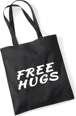 Produktbild von Huuraa Jutebeutel Free Hugs Schriftzug 10 Liter Black Baumwolle Tasche Geschenkidee
