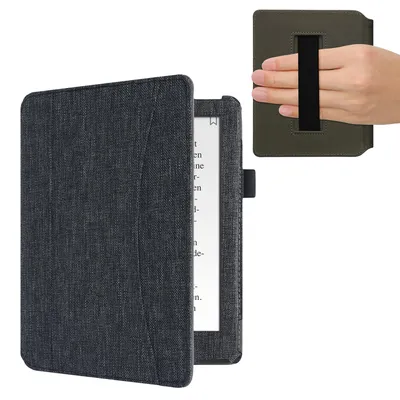 Produktbild von kwmobile Flip Hülle kompatibel mit Kobo Aura H2O Edition 2 - Vorderfach Handschlaufe - Dunkelgrau