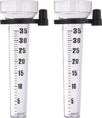 Produktbild von Regenmesser 2er Set für den Garten, mit praktischer Halterung für Stöcke bis 16 cm, großen Zahlen, 24.5x12x8 cm