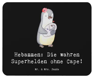 Produktbild von Mr. & Mrs. Panda Mauspad Hebamme Superheld - Schwarz - Geschenk, Beruf, pc mousepad, Schwangerschaft, Geburtshilfe, Mouse Pad, Geburtsbegleitung, computer, mausunterlage