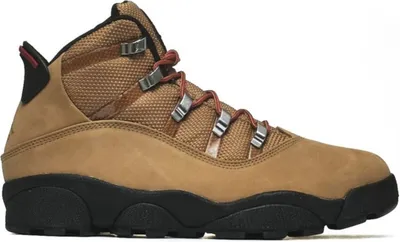 A side view of a brown Nike Jordan winterized boot.