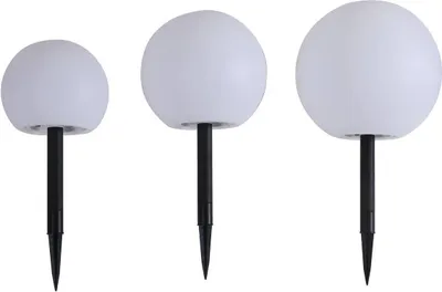 Produktbild von Lindby LED-Solarlampen Lago, 3er-Set, Kugeln, Erdspieß, weiß