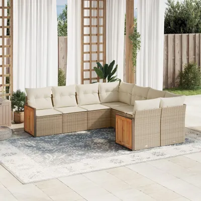 Produktbild von Design 8-tlg. Garten-Sofagarnitur mit Kissen Beige Poly Rattan, Gartenmöbel-Sets 2024 Neu
