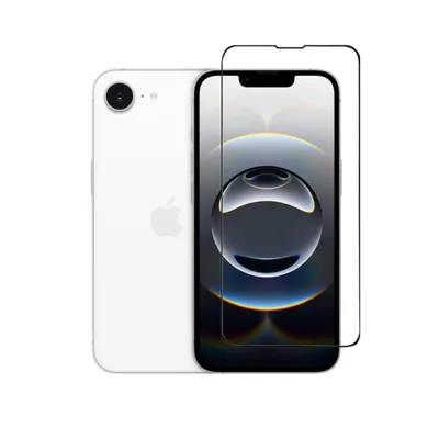 A white iPhone and a screen protector are displayed against a white background.