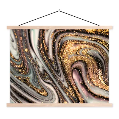 Produktbild von MuchoWow® Textilposter Marmoroptik - Gold - Glitter - Luxus - Marmor - Weiß 40x30 cm mit holzfarbenen Rahmen - Bilder