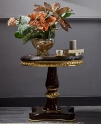 Produktbild von Casa Padrino Luxus Barock Beistelltisch Dunkelbraun / Gold - Runder Massivholz Tisch im Barockstil - Luxus Wohnzimmer Möbel im Barockstil - Barock Möbel - Edel & Prunkvoll