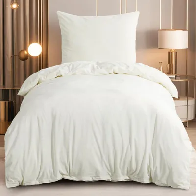 Zdjęcie produktu dla Komplet pościeli 155x220 cm, 2-częściowy, biały, flanelowy, pluszowy, polarowy, z zamkiem błyskawicznym, certyfikat OEKO-TEX