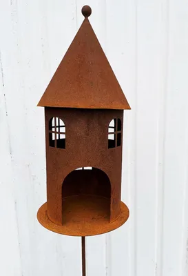 Produktbild von Vogelhaus 42x20cm + Stab Gartenstecker Turm Futterhaus zum Beleuchten Windlicht Teelicht Edelrost Gartendeko Metall Rost