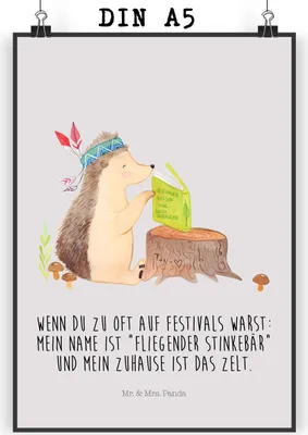 Produktbild von Mr. & Mrs. Panda Bild Igel Federschmuck DIN A5 - Grau Pastell - Geschenk, Indianer, Camping, Abenteuer, kunstdruck poster, wanddeko, Tiere, Plakat, Lagerfeuer, Wandbild