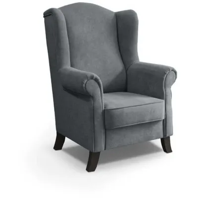 Produktbild von Ohrensessel LEONARDO Relax Sessel für Wohnzimmer, Polstersessel, Plüsch Hellgrau, Holzbeine Wenge