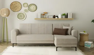 Immagine prodotto di Divano in tessuto Divano imbottito Divano angolare Divano a L Beige Funzione letto