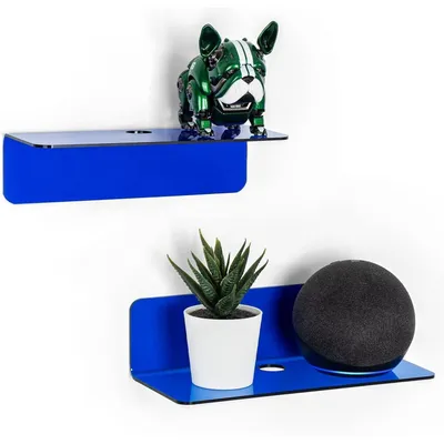 Produktbild von Wandregal 2er-Set Acryl 23cm Blau ohne Bohren mit Kabelclips