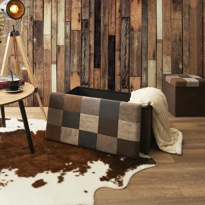 Image de Coffre Banc Pliable - HOME DECO FACTORY - PatchworkPolyuréthane- Marron