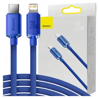 Image de USB-C to Lightning Cable Baseus Crystal Shine Series, 20W, 2.4A, 2m, Blue CAJY000303