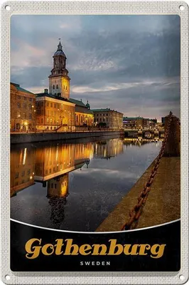 Produktbild von Blechschild Reise 20x30cm Götheburg Schweden Abend Architektur