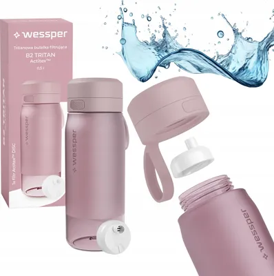 Image de Bouteille d'eau Wessper 500ml, capuchon filtre à eau en silicone sans BPA, rose