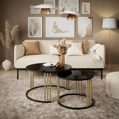 Obrázok produktu pre Okrúhly konferenčný stolík 2v1 LORI MIX GLASS Black + Gold / Black glass