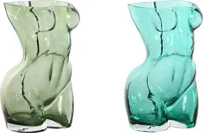 Image de Vase Home ESPRIT bleu vert cristal 18 x 17 x 28 cm (2 pièces)