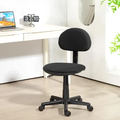 Produktbild von Bürostuhl ohne Armlehne, Schreibtischstuhl kompakt höhenverstellbar, Drehstuhl Polyester-Bezug, Schwarz | 51 x 43 x 85 cm | 6 cm Polsterung | 5 Rollen