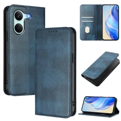 Obrázek produktu pro Pouzdro pro Xiaomi Poco X8 Pro/Redmi Turbo 5, vintage kožené pouzdro s RFID ochranou, přihrádkami na karty, stojánkem Modrý