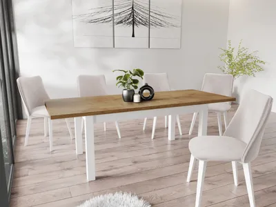 Produktbild von Moderner Rechteckiger Ausziehbarer Esstisch - Platzsparend - Weiße Holzbeine - 160 bis 240 cm - Hergestellt in EU - 160 x 90 cm - Lancelot Eiche