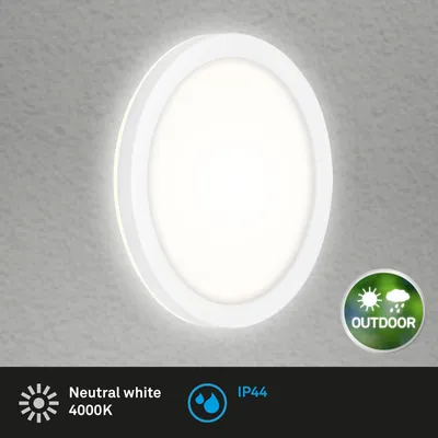 Zdjęcie produktu dla Zewnętrzna lampa ścienna LED BRILONER FRANKFURT, stopień ochrony IP44, efekt podświetlenia, neutralne białe światło, biały, 21 x 2,8 cm