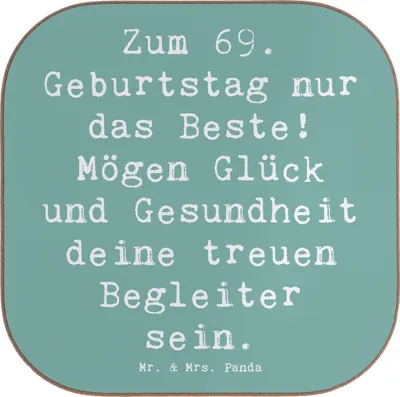 Produktbild von Mr. & Mrs. Panda Untersetzer für Gläser Spruch 69. Geburtstag Glück - Meeresbrise - Geschenk, Happy Birthday, Familie, liebevolle Botschaft, Holzuntersetzer, Coaster