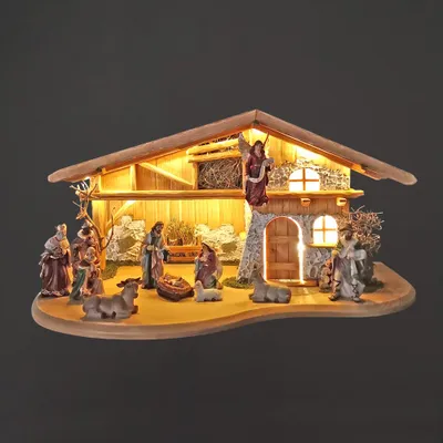 Produktbild von Holzkrippe mit Figuren 65 cm
