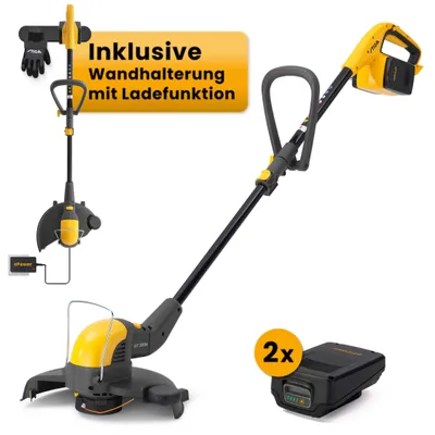 Produktbild von STIGA Akku Rasentrimmer inkl. 2x 20 V Akku & Wandhalterung mit Ladefunktion | Garten Trimmer | Freischneider | Motorsense | Teleskopstiel & Zusatzhand