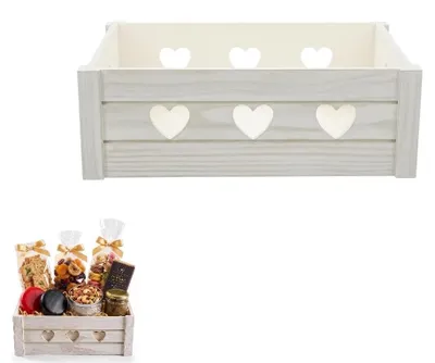Productafbeelding van Decoratieve Houten Kist met Hartpatroon, Wit Gekalkt