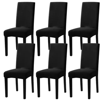 Produktbild von Stuhlhussen 6er Set Schwarz Stretch Waschbar Polyester