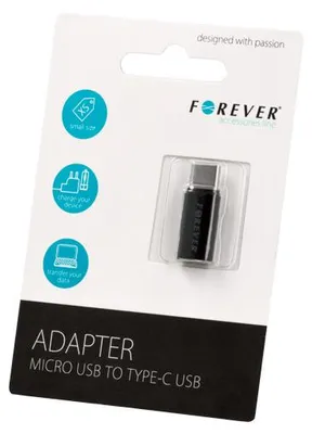 Product packaging for a micro USB to Type-C USB adapter.
