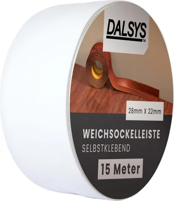 Produktbild von Dalsys Weichsockelleiste selbstklebend Weiß 15m Klebeleiste, Abschlussleiste für Fugen in Wohnbereich, Küche, Bad, aus PVC Kunststoff