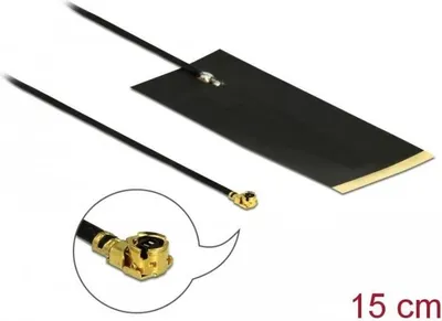 Produktbild von DeLOCK 12615, -2,63 dBi, 0.863 - 0.928 GHz, 50 Ohm, MHF, Schwarz, 0,15 m