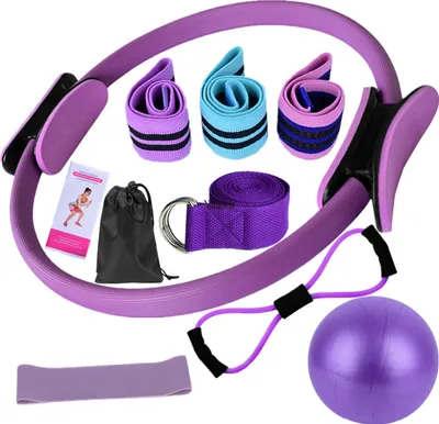 Produktbild von 11-teiliges Yoga-Fitness-Kit mit Pilates-Ring, Yoga-Ball, Glute-Booty-Band, Figur 8, Widerstandsband, Dehnungsgürtel, Heim-Fitnessstudio-Fitnessgerät