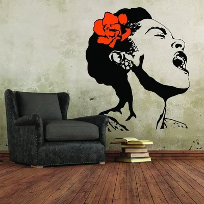 singende Frau mit Blumen im Street-Art-Stil – Decords Wandtattoo, Produktansicht 1