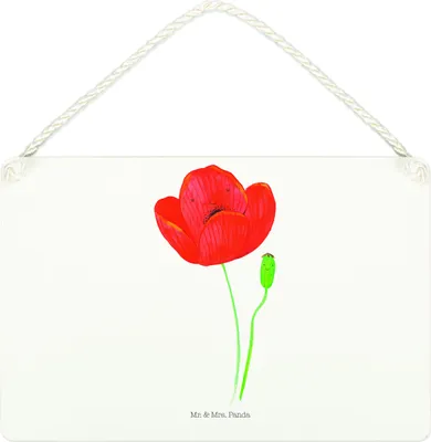 Produktbild von Mr. & Mrs. Panda Schild Blume Mohnblume DIN A4 - Weiß - Geschenk, kleine aufmerksamkeit, Garten, holzbild, Religion, Respekt, Motivation, Türschild, Glaube, Holzschild
