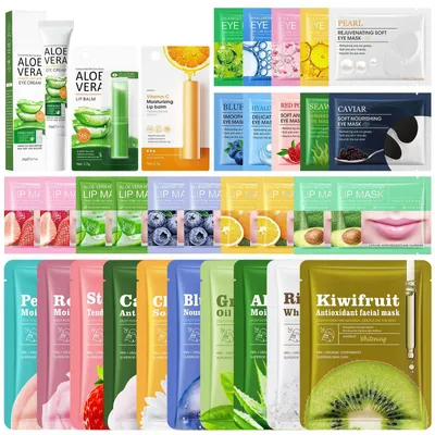 Productafbeelding van Gezichtsmaskerset van 33 stuks - Hydraterend - Verzachtend - Oogmaskers - Lipmaskers - Geschikt voor alle huidtypes - Maskerset
