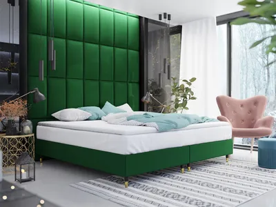 Obrázek produktu pro Manželská čalouněná postel s matrací 180x200 NECHLIN 5 - zelená