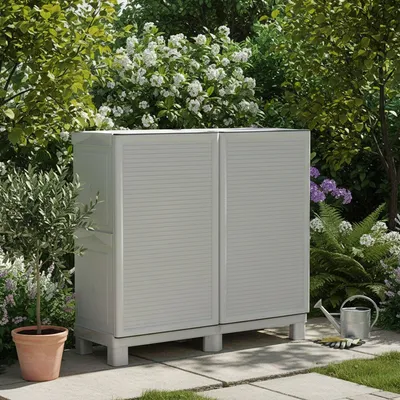 Immagine prodotto di Dmora Armadio da Esterno Arlinda 39x100x92h cm Grigio Chiaro, 2 Ante Resistente ai Raggi uv, Impermeabile  Italy
